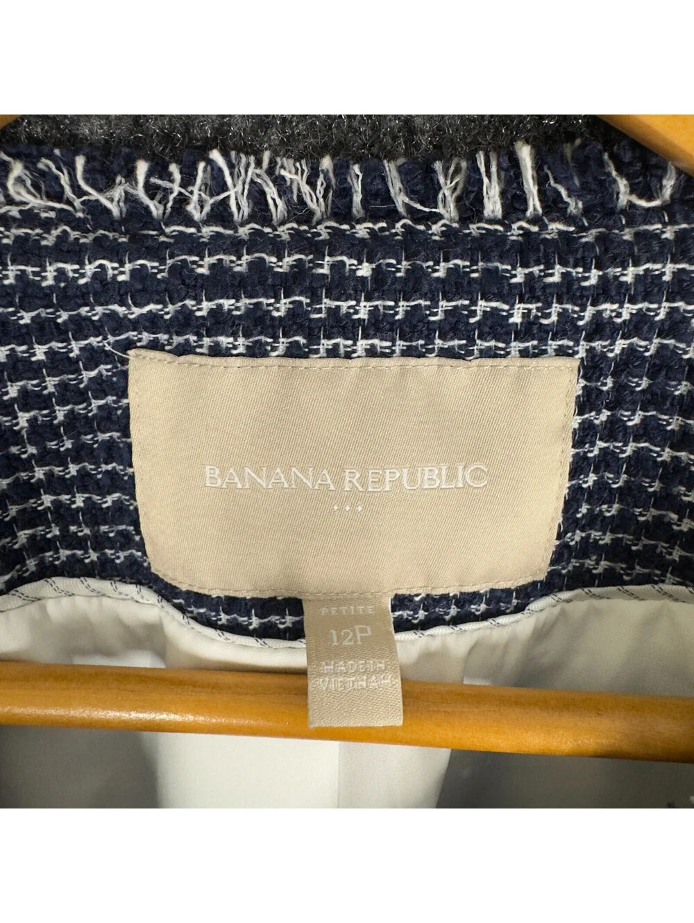 Banana Republic Blazer Women 12P Petite Blue Open Front Long Sleeve Career Lined